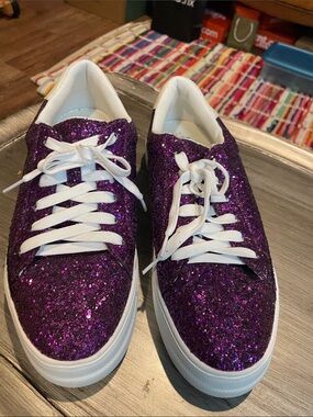 “Hey Girl”Purple Glitter Women's Lace-Up Sneakers